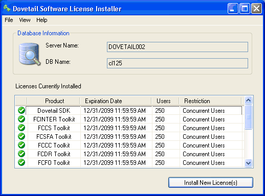 License Installer License Information Screen