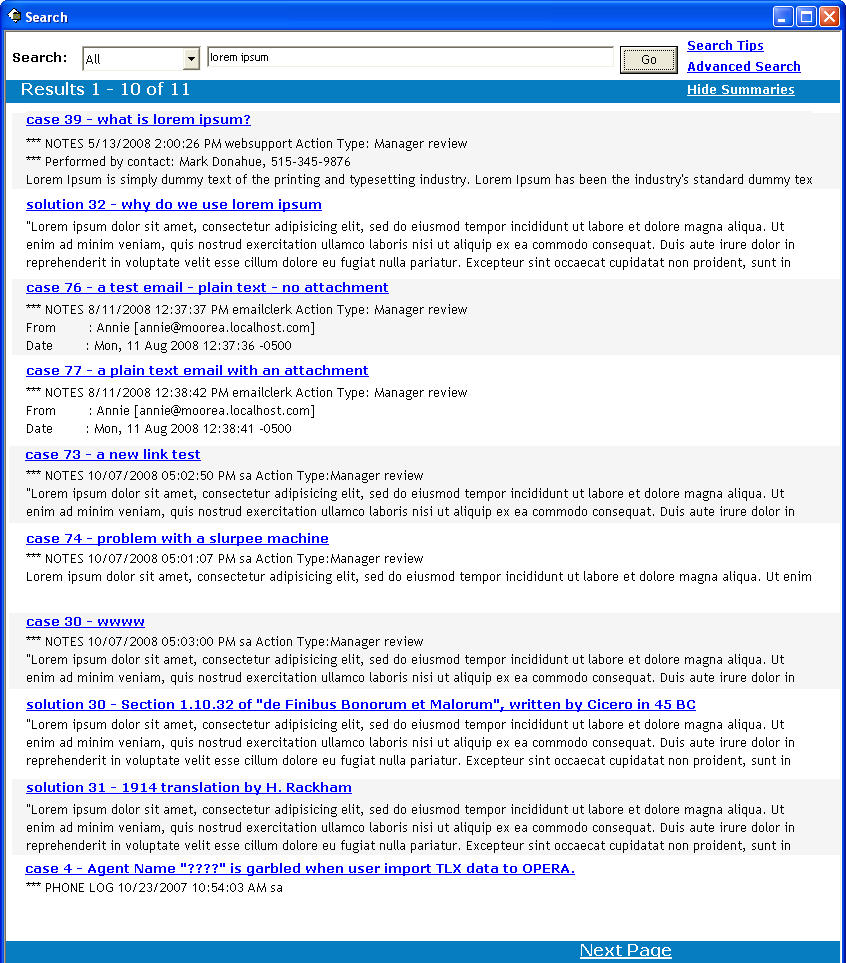 Search Form with Summaries